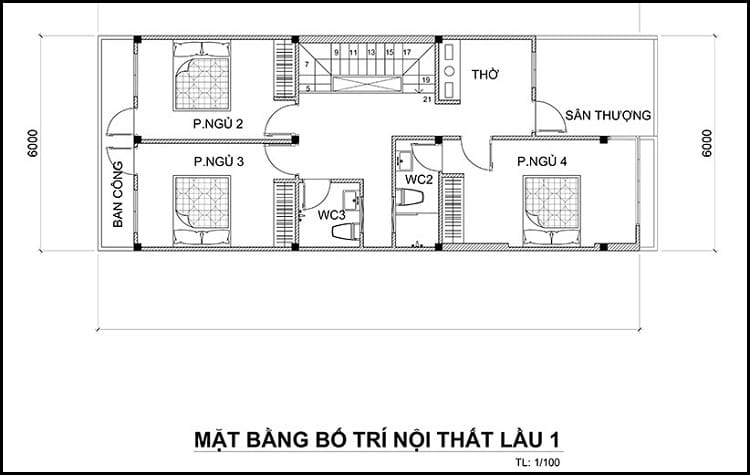 Thiết kế biệt thự 6x20m bản vẽ công năng tầng 2